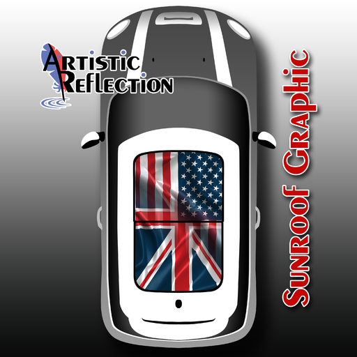 Combined US Flag and UJ Flag Sunroof Graphic installed on a MINI