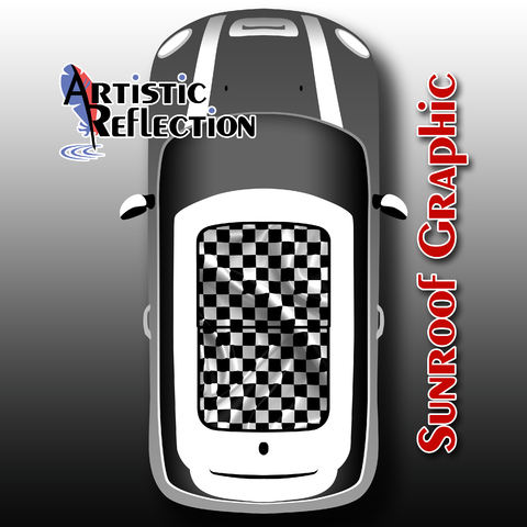 Checkered Flag Waving Sunroof Graphic for MINI Cooper Product Page