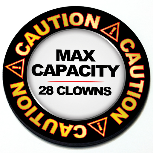 Caution Max Capacity 28 Clowns - Grill Badge for MINI Cooper Product Page