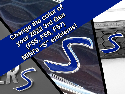 S Decal Replacements for 2022-2023 only MINI Cooper S 3rd Gen F55 F56 F57 Scuttle, Grill, and Rear Emblem Product Page