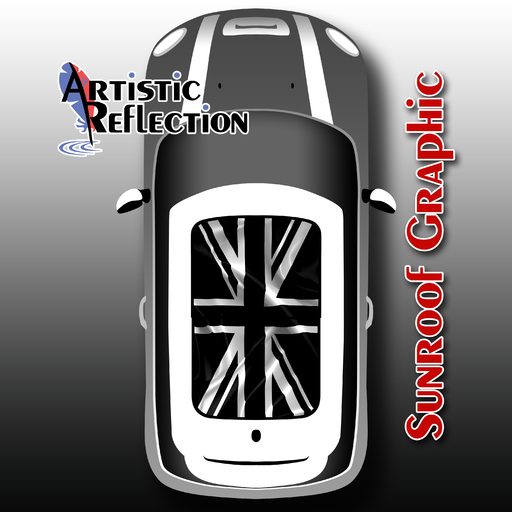 Black and White Jack Waving Sunroof Graphic for MINI Cooper Product Page