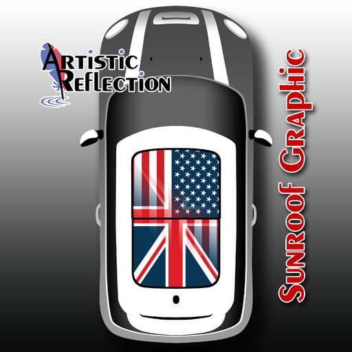 Combined US Flag and Union Jack Nonwaving Sunroof Graphic for MINI Cooper Product Page