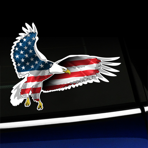 Flying Bald Eagle with US Flag