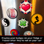A photo of seven grill badges stuck to a refrigerator. thumbnail